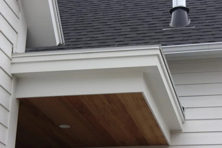 Roofline detail on a new home in Yarmouth, Maine by Cardinal Exteriors