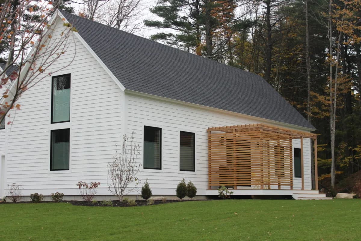 Fiber cement lap siding detail on a new-construction home in Yarmouth